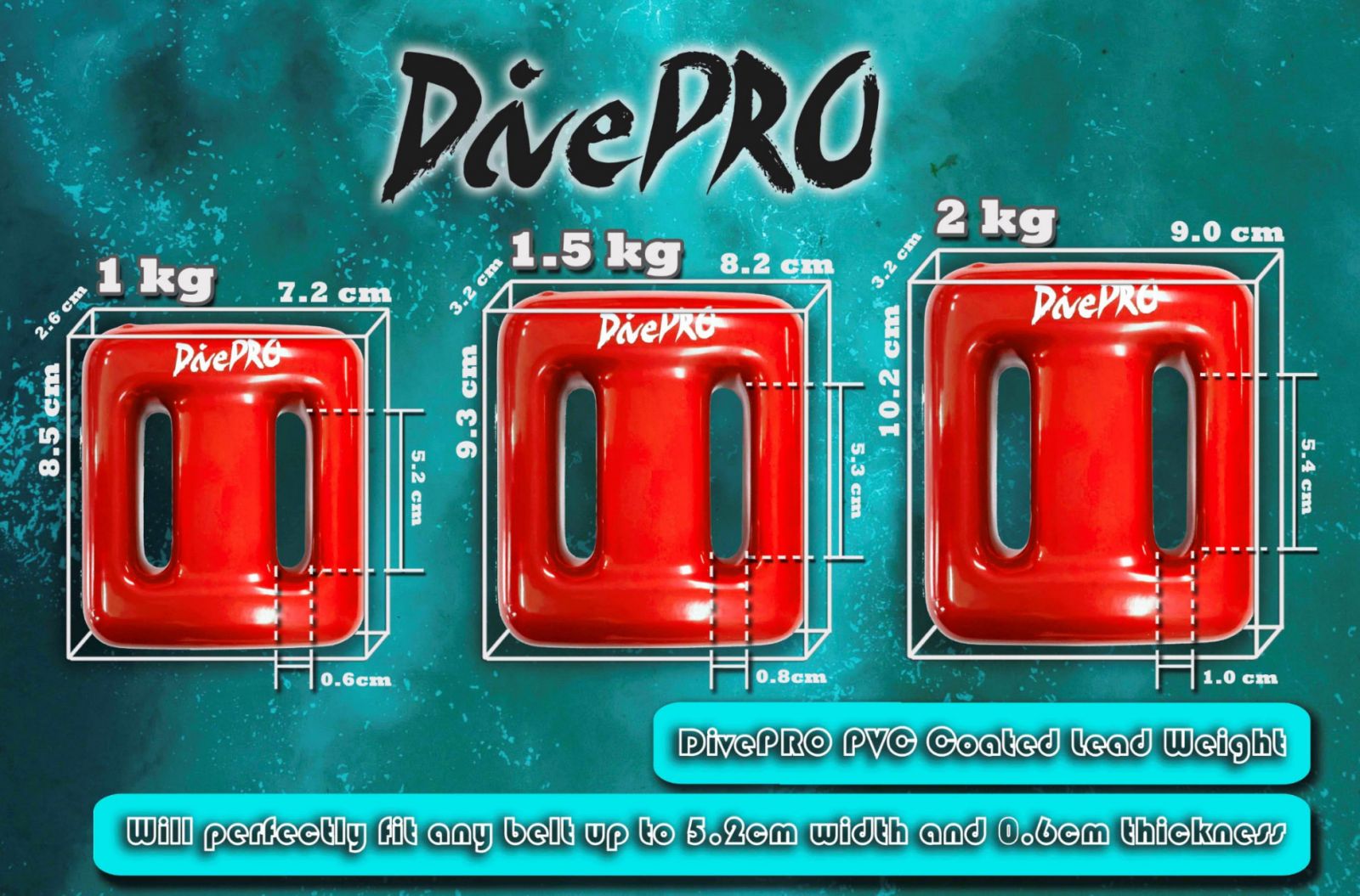 DivePRO Lead Weight Size Chart