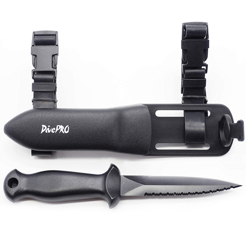 DivePRO Viper Spearfishing Scuba Dive Knife sharp tip with Leg/Arm Rubber Straps