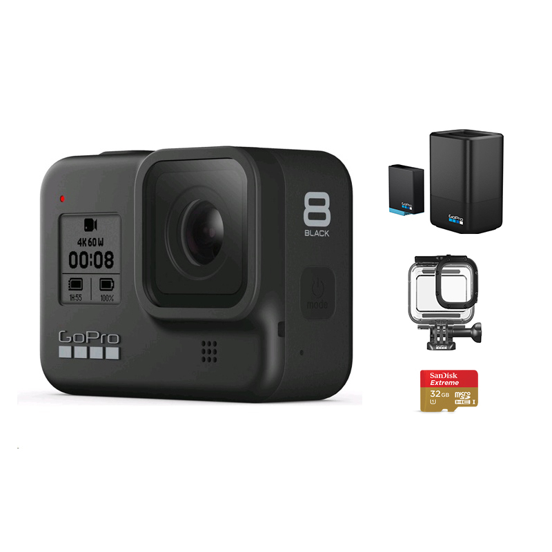 GoPro HERO8 + 32G SD Card + Protective Housing +Dual Battery Charger With Battery