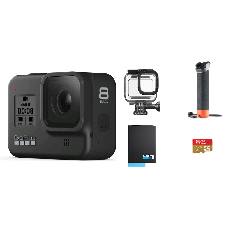 GoPro HERO8 Black + 32G SD Card + Protective Housing + The Handler + Rechargeable Battery